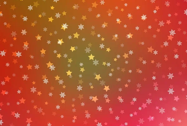 Light Red Yellow Vector Texture Colored Snowflakes Stars Modern Geometrical — Διανυσματικό Αρχείο
