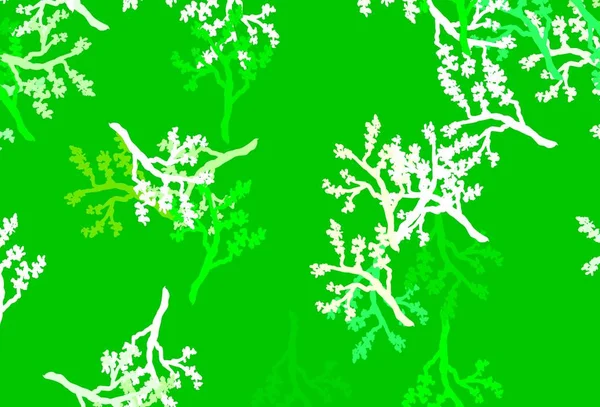 Hellgrüner Gelber Vektor Eleganter Hintergrund Mit Sakura Illustration Mit Kritzeleien — Stockvektor