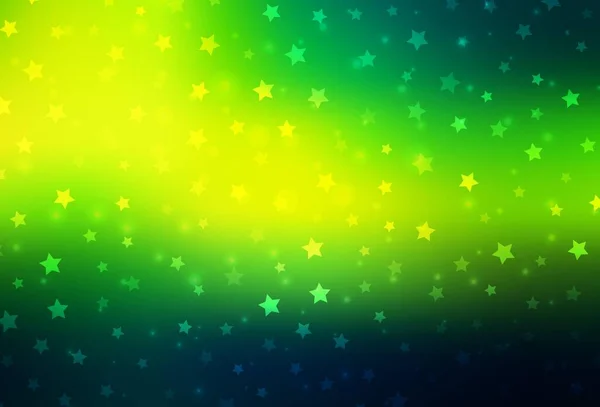 Темно Зеленый Желтый Векторный Узор Снежинками Звездами Красочные Снежинки Градиентными — стоковый вектор