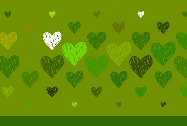 Light Green Yellow Vector Background Hearts Illustration Shapes Gradient Hearts — Stock Vector
