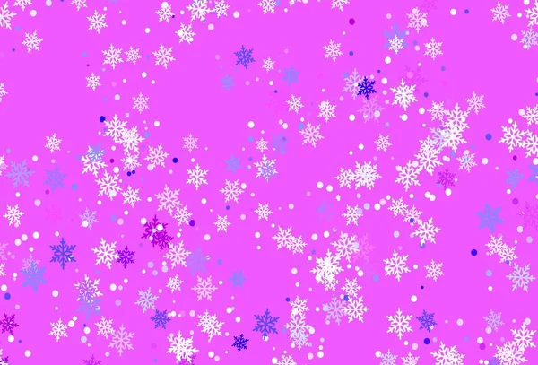 Světlá Růžová Modrý Vektor Pozadí Krásnými Sněhové Vločky Barevné Sněhové — Stockový vektor