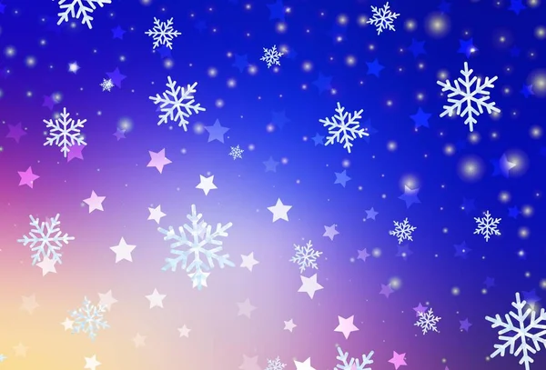 明るい雪片 星とライトピンク ブルーベクトルレイアウト グラデーションの雪片とカラフルな雪片 新年の背景のテンプレート — ストックベクタ