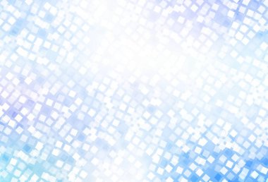 Açık pembe, kare şeklinde mavi vektör deseni. Soyut stil ve dikdörtgenlerle dekoratif tasarım. Şablon bir arkaplan olarak kullanılabilir.