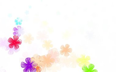 Açık mavi, çiçekli doğal sarı vektör deseni. Çiçeklerle karalama tarzında renkli çizimler. Web ve broşürler için elle boyanmış tasarım.