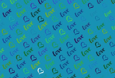 Karalama kalpli koyu renkli vektör şablonu. Renkli arkaplanda güzel soyut kalpler. Yıldönümü için bir iş ilanı tasarlamak.