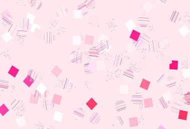 Açık kırmızı vektör şablonu kristaller, daireler, kareler. Soyut tarzda dekoratif tasarım, çizgiler, noktalar, küplerle. Broşürler, broşürler için desen