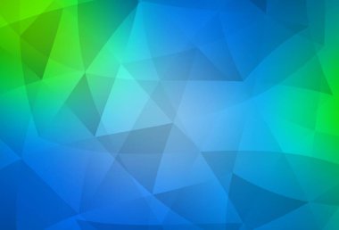 Açık mavi, yeşil vektör çokgen arkaplan. Gradyanı olan zarif parlak çokgen çizimi. Broşürünüz için yepyeni bir tasarım..