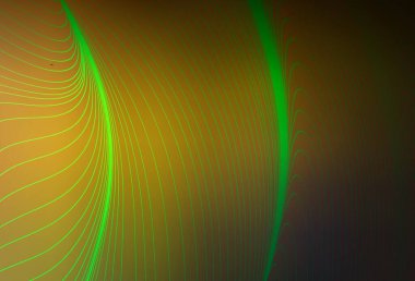 Koyu yeşil, kıvrımlı çizgileri olan sarı vektör arkaplan. Eğilimli soyut bir çizim. Tasarımınız için desen.