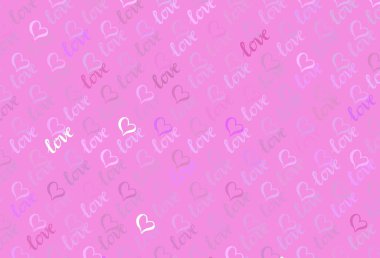 Renkli kalpleri olan açık pembe vektör deseni. Bulanık arkaplanda gradyan kalp şekilleri olan bir resim. Sevgililer günü ilanı ve kitapçıkları için bir model..