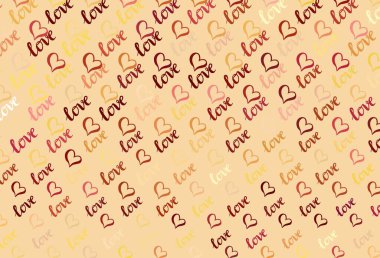 Açık kırmızı, sarı vektör dokusu ve güzel kalpleri var. Kalpli basit bir dekoratif tasarım. Sevgililer Günü kartpostalları için şablon.