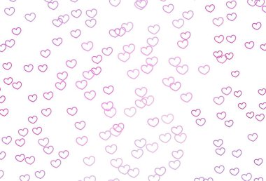 Kalpli açık pembe vektör arka planı. Kutlama tarzında kalpleri olan güzel renkli illüstrasyon. Sevgililer Günü ilanı, afişi, afişi için tasarım.