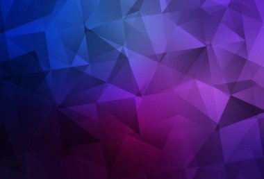 Koyu pembe, mavi vektör eğimli üçgen şablon. Üçgenlerden oluşan parlayan çokgen çizimler. Web siteniz için yeni bir doku.