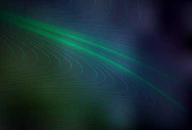 Koyu mavi, eğri çizgileri olan yeşil vektör düzeni. Soyut ve gradyan renkte renkli çizimler. Tasarımınız için basit şablon.