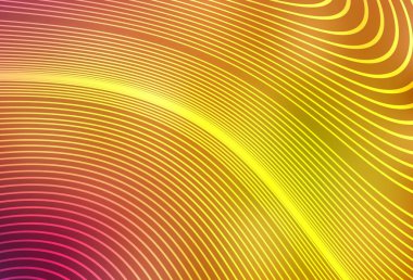 Açık Kırmızı, kıvrımlı çizgileri olan sarı vektör arkaplan. Soyut tarzda gradyan çizgilerle akıllı illüstrasyon. Broşürler, broşürler için doku.