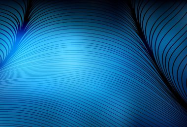 Eğri çizgileri olan koyu mavi vektör deseni. Basit çizgilerle renkli gradyan çizimi. Broşürler, broşürler için doku.