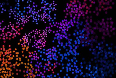 Koyu mavi, kırmızı vektör dokusu ve yapay zeka konsepti. Soyut şablondaki yapay zeka şekilleriyle parlayan illüstrasyon. Bilim için desen, geleceksel tasarımlar..