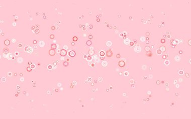 Dairesel şekilli açık kırmızı vektör düzeni. Parlak renkli soyut çemberlerin olduğu bir resim. Reklamlar, broşürler için desen.