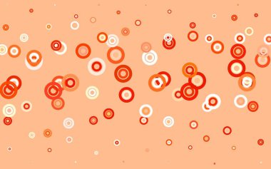 Dairesel şekilli hafif turuncu vektör düzeni. Parlak renkli soyut çemberlerin olduğu bir resim. Duvar kağıtlarının dokusu için desen.