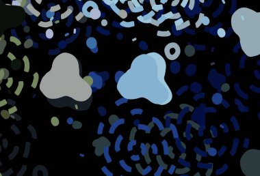 Koyu mavi, Memphis şekilli yeşil vektör arkaplan. Soyut tarzda rengarenk gradyan şekilleri olan bir resim. Duvar kağıtları için zarif tasarım.