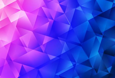 Açık Pembe, Mavi vektör üçgen mozaik şablon. Soyut ve üçgenli renkli çizimler. Bir markanın arkaplanı için desen.