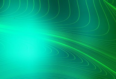 Bükülmüş çizgileri olan açık yeşil vektör arkaplanı. Basit çizgilerle renkli gradyan çizimi. Broşürler, broşürler için doku.
