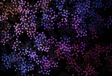 Koyu mavi, kırmızı vektör şablonu ve yapay zeka ağı. Soyut şablondaki yapay zeka şekilleriyle parlayan illüstrasyon. Zeka ve yenilik reklamları için şablon.