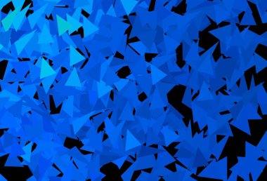 Koyu mavi vektör dokusu üçgen biçiminde. Soyut arkaplanda renkli eğimli üçgenler. Duvar kağıtları için zarif tasarım.