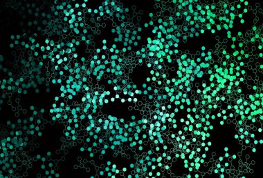 Koyu yeşil vektör şablonu ve yapay zeka ağı. Yapay zekanın bağlantı ve noktalarıyla soyut illüstrasyon. Bilim için desen, geleceksel tasarımlar..