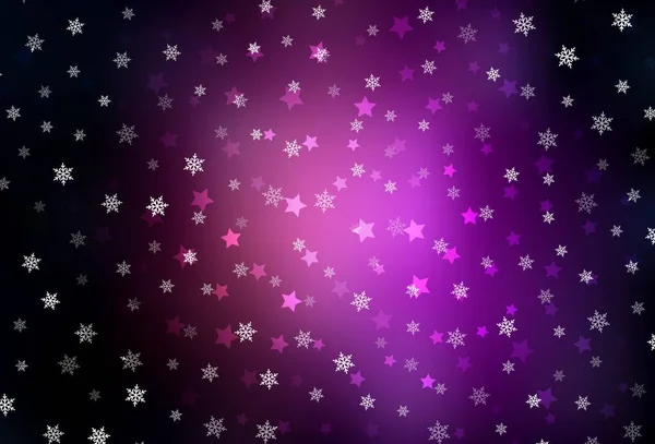 Ciemnofioletowe Tło Wektorowe Płatkami Śniegu Gwiazdami Kolorowy Design Dekoracyjny Stylu — Wektor stockowy
