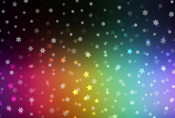 Dunkler Mehrfarbiger Vektorhintergrund Mit Schönen Schneeflocken Sternen Bunte Schneeflocken Mit — Stockvektor