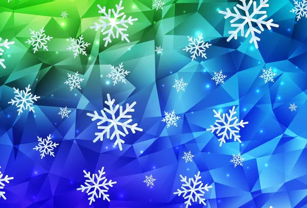 Azul Claro Textura Vectorial Verde Con Copos Nieve Colores Estrellas — Archivo Imágenes Vectoriales