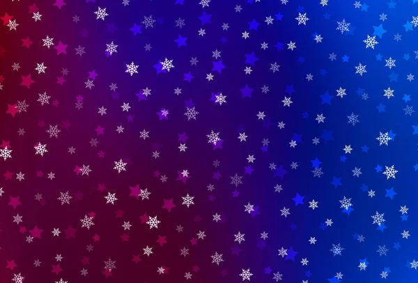 Azul Oscuro Textura Vectorial Roja Con Copos Nieve Colores Estrellas — Vector de stock