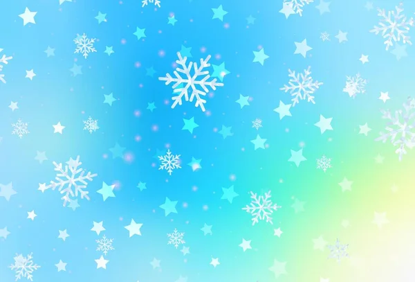 ライトブルー クリスマスの雪片 星と緑のベクトルパターン グラデーションの雪の形でカラフルなイラストを輝く ビジネス広告の新年デザイン — ストックベクタ