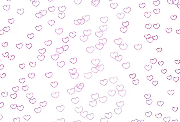 Kalpli açık pembe vektör arka planı. Kutlama tarzında kalpleri olan güzel renkli illüstrasyon. Sevgililer Günü ilanı, afişi, afişi için tasarım.