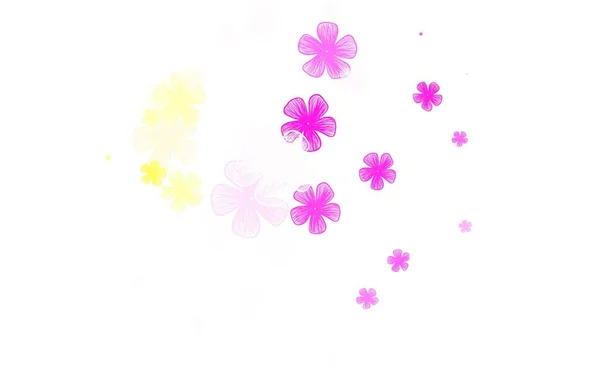 Light Pink Yellow Vector Doodle Template Flowers Elegant Bright Illustration — ストックベクタ