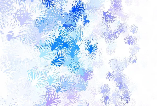 Dallı hafif Mavili vektör çizim deseni. Yapraklar ve dallarla karalama tarzında renkli çizimler. Tasarımınız için yeni şablon.