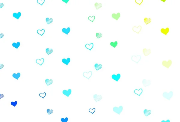 Ljusblå Grön Vektortextur Med Härliga Hjärtan Hjärtan Suddig Abstrakt Bakgrund — Stock vektor