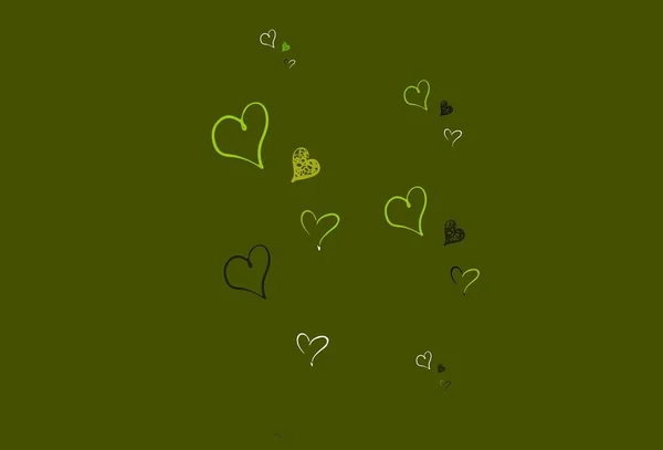 ライトグリーン 輝く心を持つ黄色のベクトルの背景 背景にグラデーションのハートの形をしたイラスト バレンタインのグリーティングポストカードのテンプレート — ストックベクタ