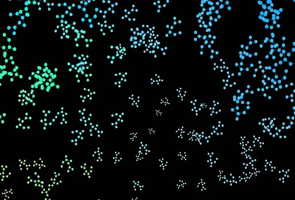 Koyu mavi, yeşil vektör arkaplan ve yapay zeka verileri. Renkli yapay zeka yapısı, eğimli çizgiler ve noktalar. Poster ve teknoloji sembolü.