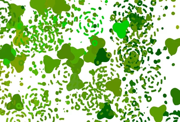 Açık yeşil, Memphis şekilli sarı vektör arkaplan. Renkli rastgele şekillerle modern soyut illüstrasyon. Duvar kağıtları için zarif tasarım.