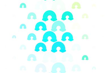 Açık mavi, gökkuşaklı yeşil vektör dokusu, bulutlar. İzole edilmiş gökkuşağı işaretleri. Olayları desteklemek için tasarım.