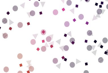 Açık Pembe, sarı vektör arkaplanı çizgiler, daireler, eşkenar dörtgenler. Renkli daireler, üçgenler, dikdörtgenler. Broşürler, broşürler için desen