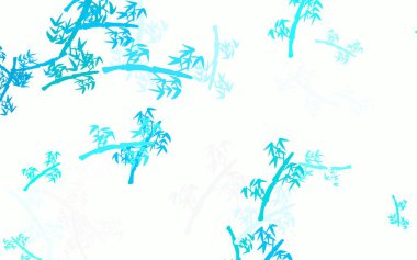 Açık mavi, dallı yeşil vektör karalama dokusu. Beyaz arka planda Hint tarzı dekoratif tasarım. İş tasarımınız için yepyeni bir tarz.