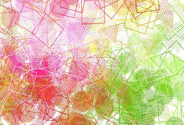 Açık pembe, daireli, çizgili, dikdörtgenli yeşil vektör düzeni. Renkli daireler, üçgenler, kareler çizilmiş bir resim. Poster ve afiş için en iyi tasarım.