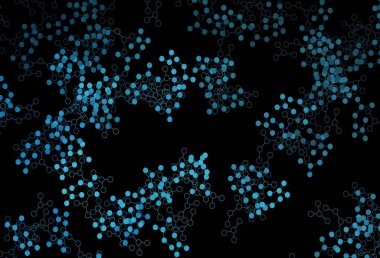 Yapay zeka kavramına sahip koyu mavi vektör dokusu. Soyut şablondaki yapay zeka şekilleriyle parlayan illüstrasyon. Siber yeniliklerin tasviri için tasarım.