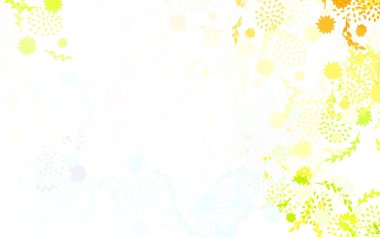 Açık mavi, sarı vektör karalama desenli çiçekler, güller. Beyaz arka planda çiçeklerin dekoratif tasarımı. Duvar kağıdı tasarımınız için yeni bir doku.