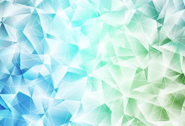 Açık mavi, üçgenli yeşil vektör arkaplan. Doğa tarzında üçgenleri olan güzel bir çizim. Web siteniz için basit tasarım.
