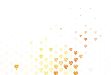 Açık Kırmızı, karalama kalpli sarı vektör şablonu. Renkli arkaplanda güzel soyut kalpler. Karnaval için şablon, festival için romantik broşürler.