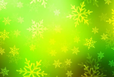 Açık yeşil, karnaval tarzında sarı vektör şablonu. Noel sembolleri ve tabelaları ile renkli çizimler. Harfler ve tipografi için şablon.