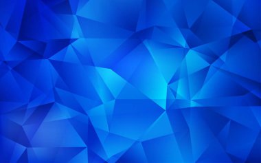 Koyu mavi vektör üçgen arkaplan. Üçgenlerden oluşan parlayan çokgen çizimler. Web siteniz için yeni bir doku.